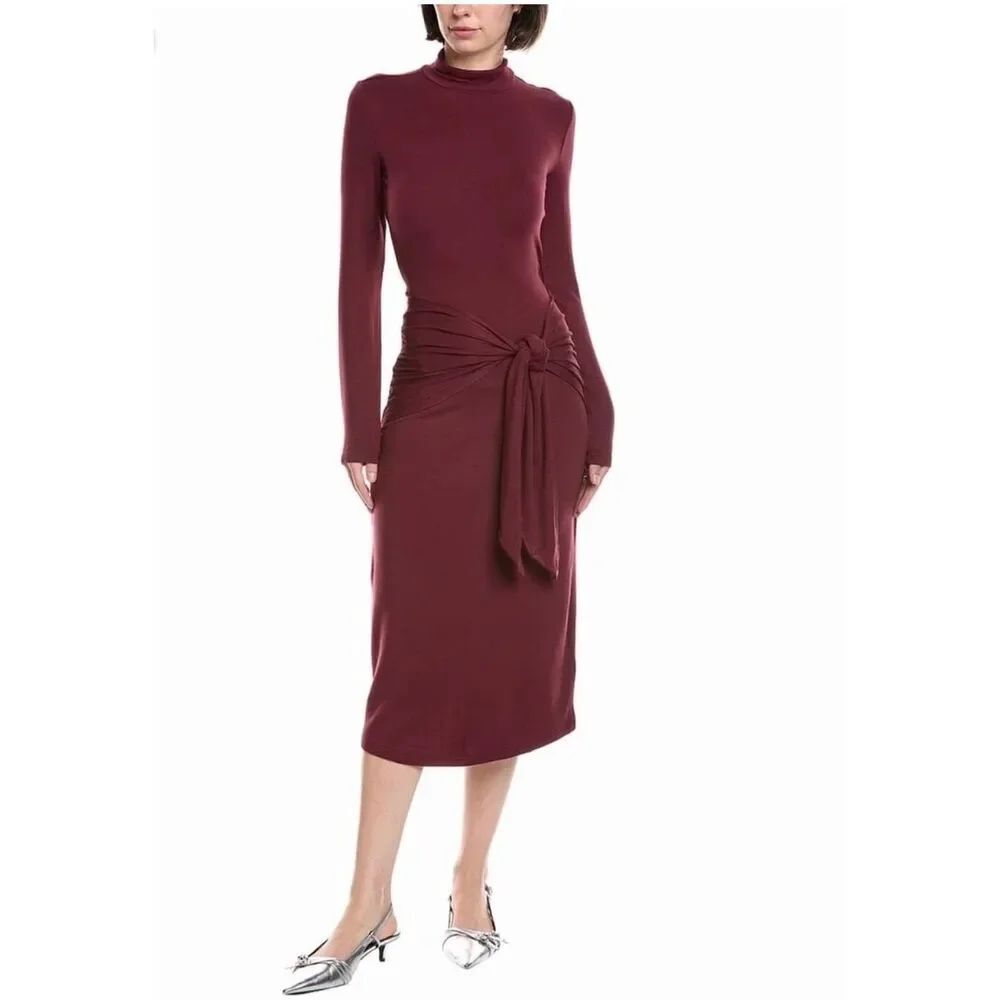 Walter Baker Celeste Burgundy Tie Front High Neck Dress Sz L NWT